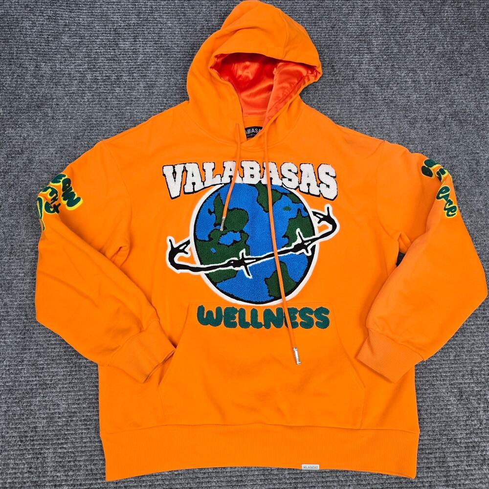 Valabasas Wellness Hoodie Mens Small Orange Chenille Globe Begin With Peace